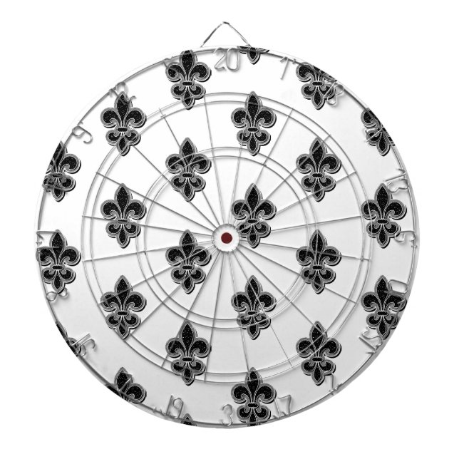 Svart och vit Fleur De Lis Darttavla (Framsidan)