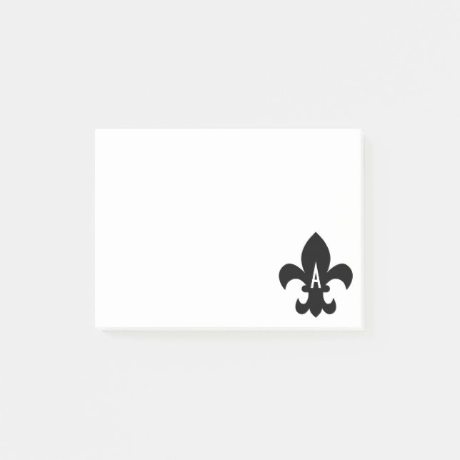 Svart och vit Fleur de Lis-monogram Post-it Block (Framsida)