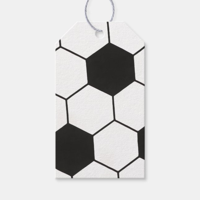 Svart och Vit Fotbolls Mönster Geometrisk Presentetikett (Framsidan)