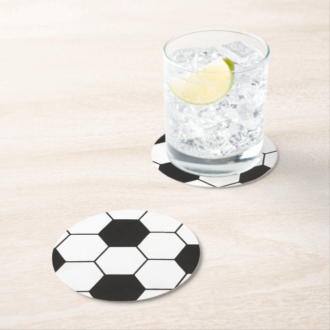 Svart och Vit Fotbolls Mönster Geometrisk Underlägg Papper Rund (Insitu)