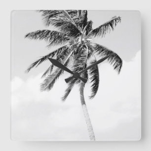 Svart och vit foto från Tropical handflatan träd Fyrkantig Klocka