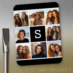 Svart och vit fotokollage anpassad monogram magnet