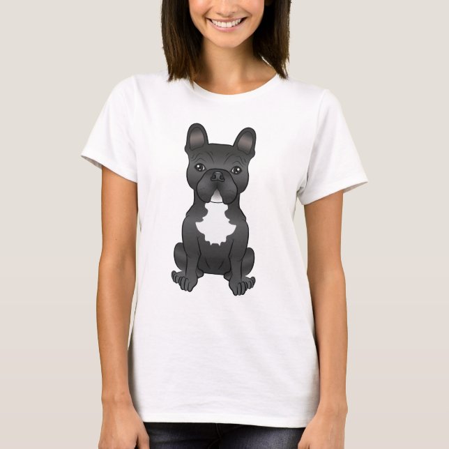 Svart och vit Fransk Bulldog Cute Tecknad hund T Shirt (Framsida)