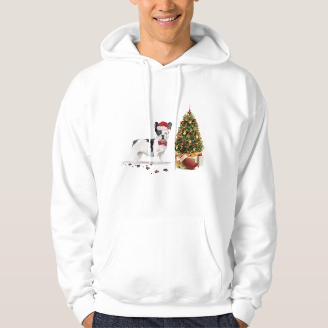 Svart och vit Fransk Bulldog-Hund Hoodie (Framsida)