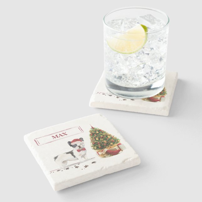 Svart och vit Fransk Bulldog-Hund Stenunderlägg (Sidan)