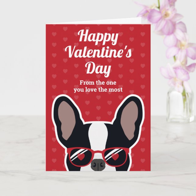 Svart och Vit Fransk Bulldog Valentines Day Kort (Orkide)