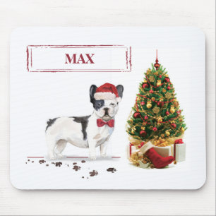 Svart och vit fransk bulldogg julhund  musmatta