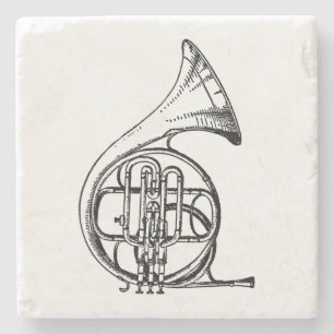 Svart och vit fransk horn musikinstrument underlägg sten