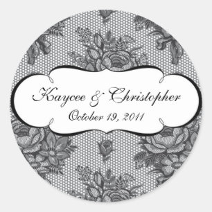 Svart och vit Fransk, Snöre Bröllop Sticker Runt Klistermärke