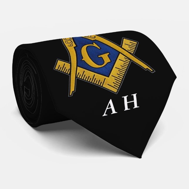 Svart och vit frimurarmonogram slips (Rullad)