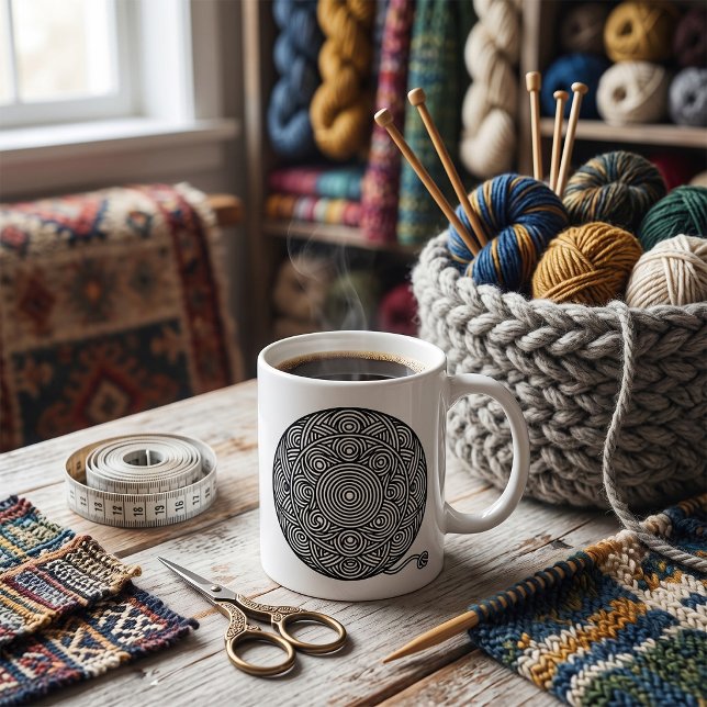 Svart och vit garnbollsmandal kaffemugg (Skapare uppladdad)