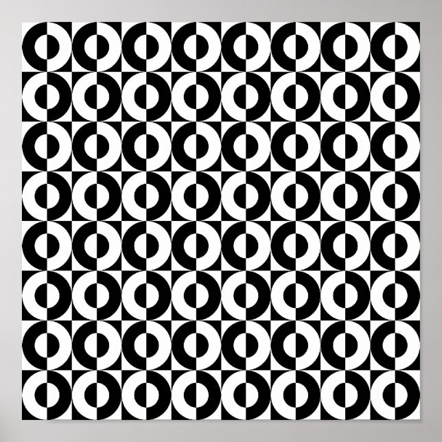 Svart och vit Geo Combo Funky Cirklar Poster (Framsidan)