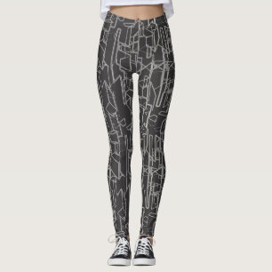 svart och vit geometrisk abstrakt mönster leggings