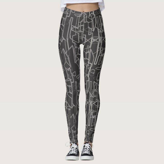 svart och vit geometrisk abstrakt mönster leggings (Framsida)