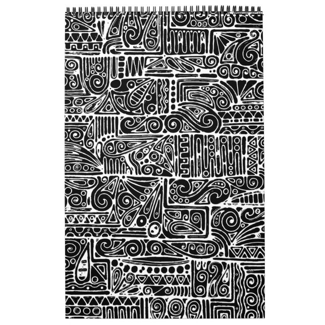 Svart och vit geometrisk Art 2-mall Kalender (Omslag)