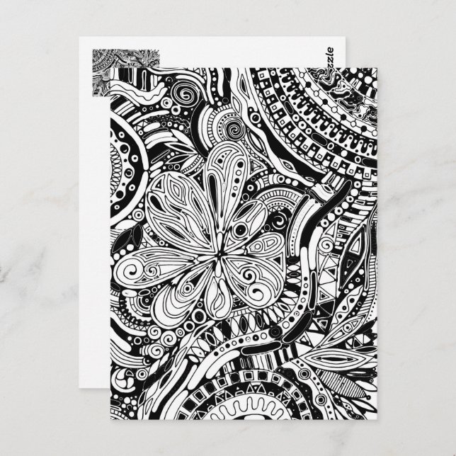 Svart och vit geometrisk artikel 15 vykort (Fram/baksida)