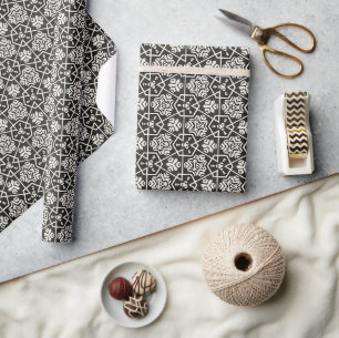 Svart och vit geometrisk Blommigt Tile Mönster Presentpapper