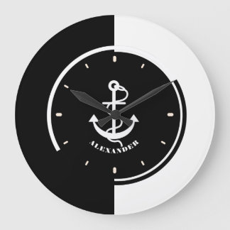 Svart och vit geometrisk design med boatankare stor klocka