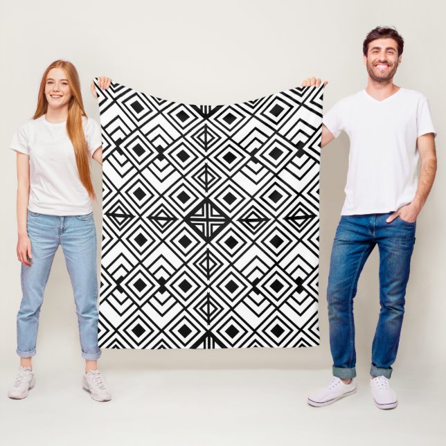Svart och vit geometrisk diamantmönster    fleecefilt (På plats)