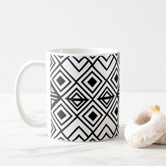Svart och vit geometrisk diamantmönster   kaffemugg (Med munk)