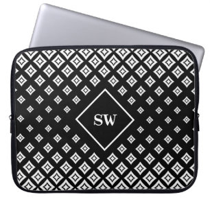 Svart och vit geometrisk diamantmönster laptop fodral
