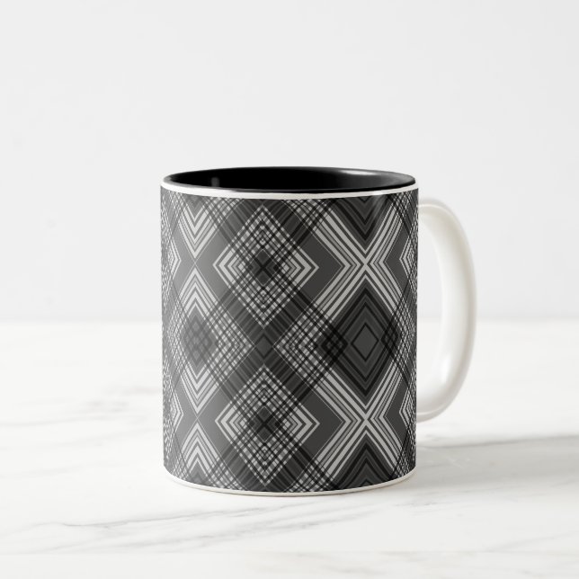 Svart och vit geometrisk diamantmönster Två-Tonad mugg (Framsida höger)