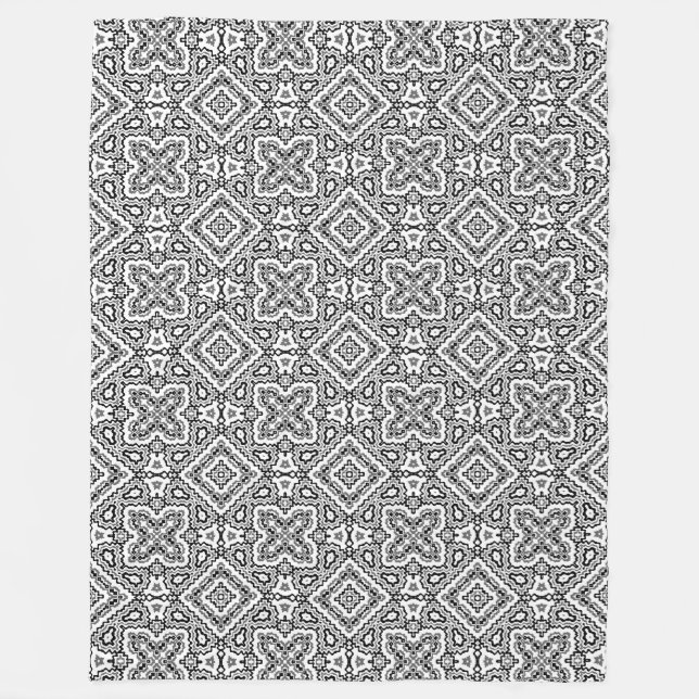 svart och vit geometrisk etnisk mönsterornament fleecefilt (Framsidan)