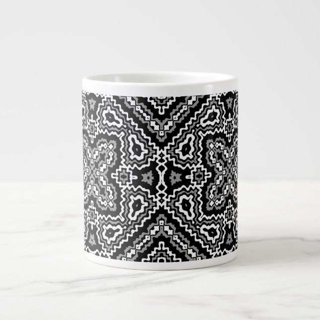 svart och vit geometrisk etnisk mönsterornament jumbo mugg (Framsidan)