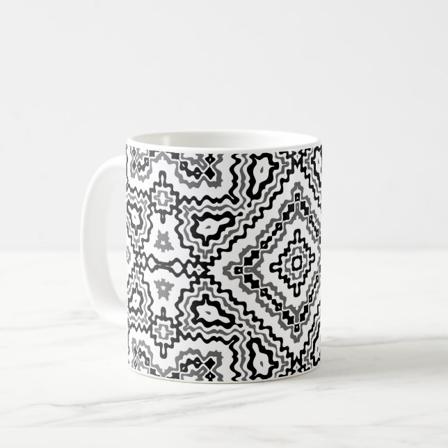svart och vit geometrisk etnisk mönsterornament kaffemugg (Framsida vänster)