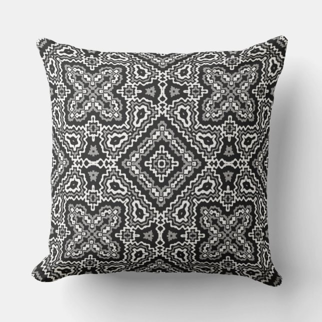 svart och vit geometrisk etnisk mönsterornament kudde (Framsida)
