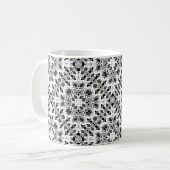 Svart och vit geometrisk etnisk ornament kaffemugg (Framsida vänster)