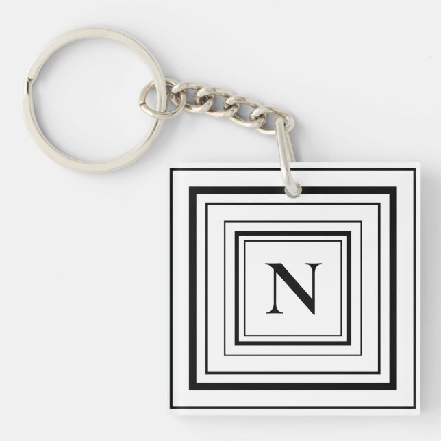 Svart och vit geometrisk fyrkantig monogram (Framsidan)