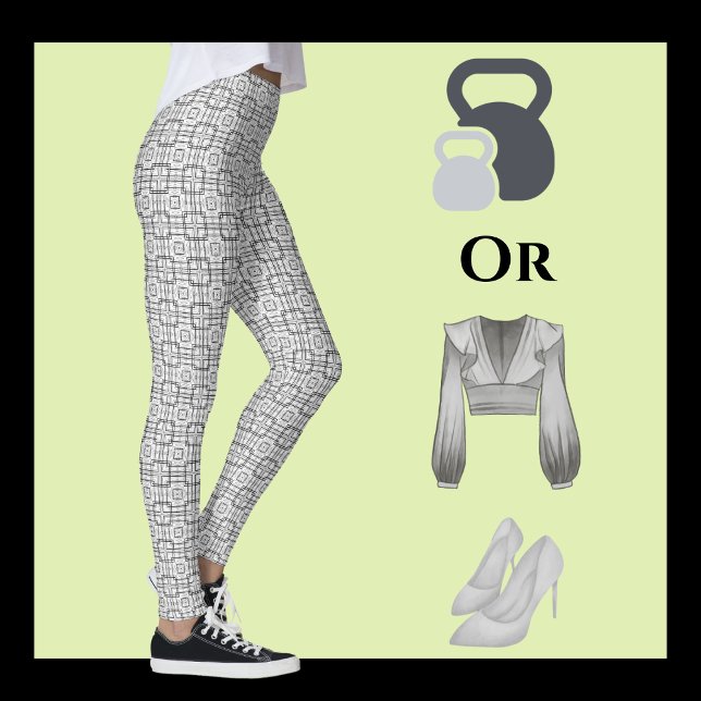 Svart och vit geometrisk fyrkantig mönster leggings (Skapare uppladdad)