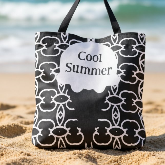 Svart Och Vit Geometrisk Glasskon Tygkasse (Cool Summer vibes, customize your tote. Hand drawn for your pleasure.)