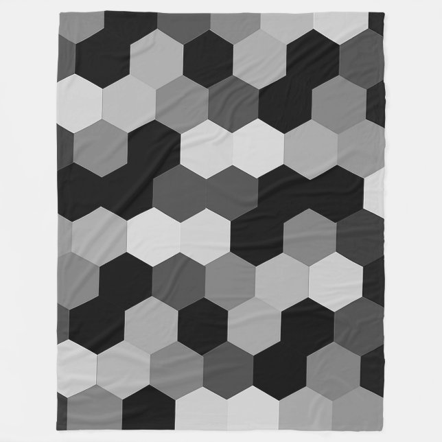 Svart och vit geometrisk hexagons skuggor fleecefilt (Framsidan)