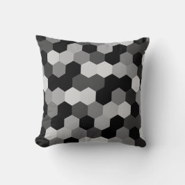 Svart och vit geometrisk hexagons skuggor kudde