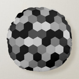Svart och vit geometrisk hexagons skuggor rund kudde