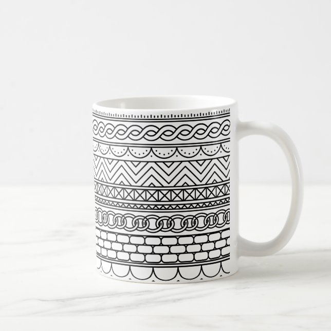 Svart och vit geometrisk kantmönsterprov kaffemugg (Höger)