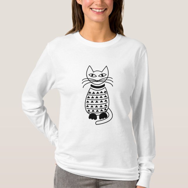 Svart och vit geometrisk katt t shirt (Framsida)