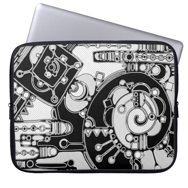 Svart och vit geometrisk konst 4 laptop fodral (Framsidan)