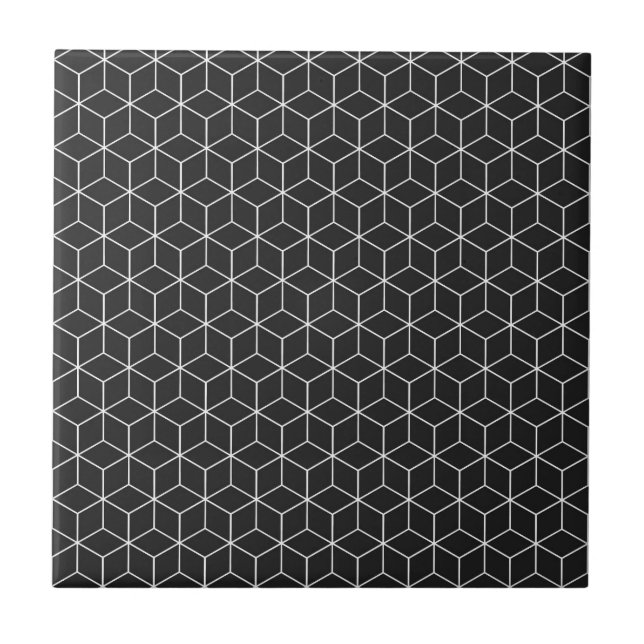 Svart och vit geometrisk kubmönster kakelplatta (Framsidan)