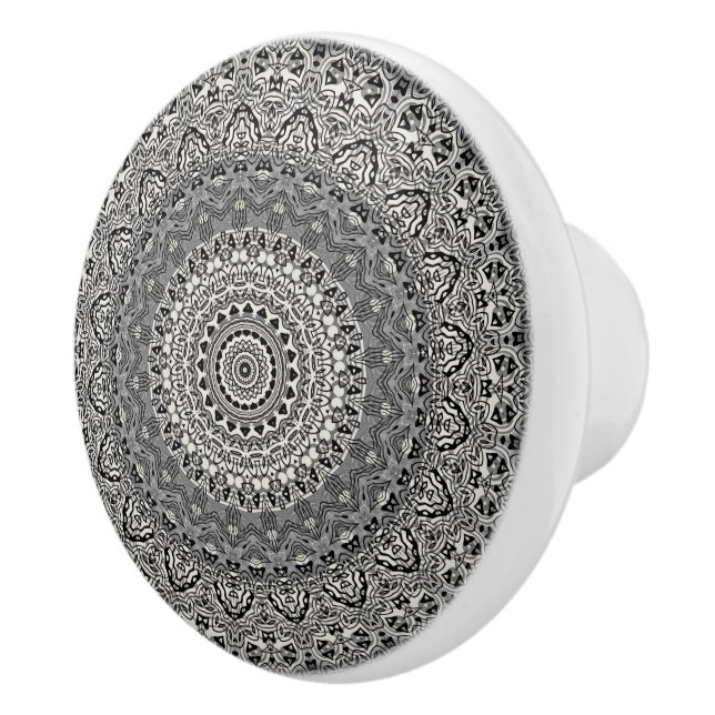 Svart och vit geometrisk mandalamönster knopp (Höger)