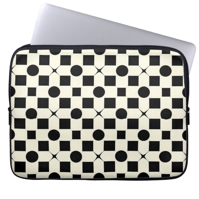 Svart och Vit Geometrisk Modern Minimalistisk Laptop Fodral (Framsidan)
