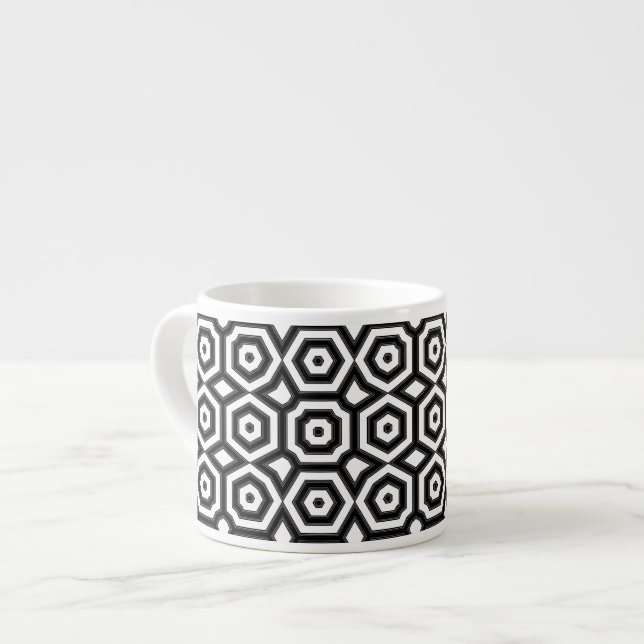 Svart och vit geometrisk mönster espressomugg (Framsida vänster)
