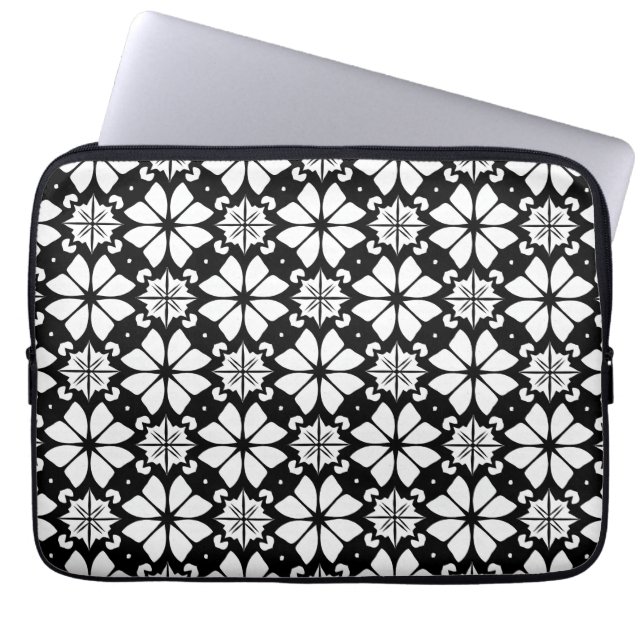 Svart och vit geometrisk mönster laptop fodral (Framsidan)