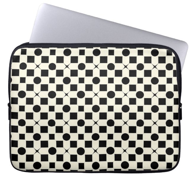 Svart och vit geometrisk mönster med cirklar laptop fodral (Framsidan)