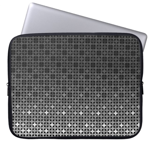 Svart och vit geometrisk övertoning mönster laptop fodral (Framsidan)