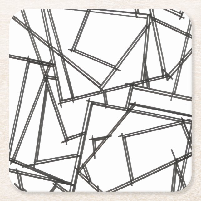 Svart Och Vit Geometrisk Underlägg Papper Kvadrat (Framsidan)