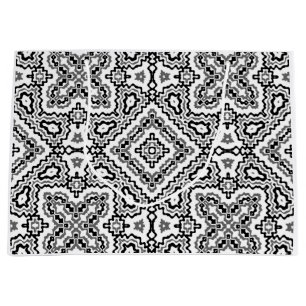 Svart och vit geometrisk utsmyckning av etnisk mön