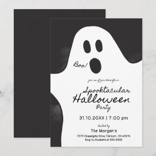 Svart och vit Ghost Spooktacular Halloween fest Inbjudningar